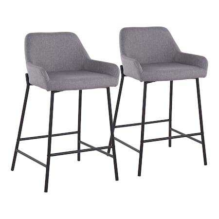 Daniella Counter Stool In Black Metal And Grey Faux Leather, PK 2